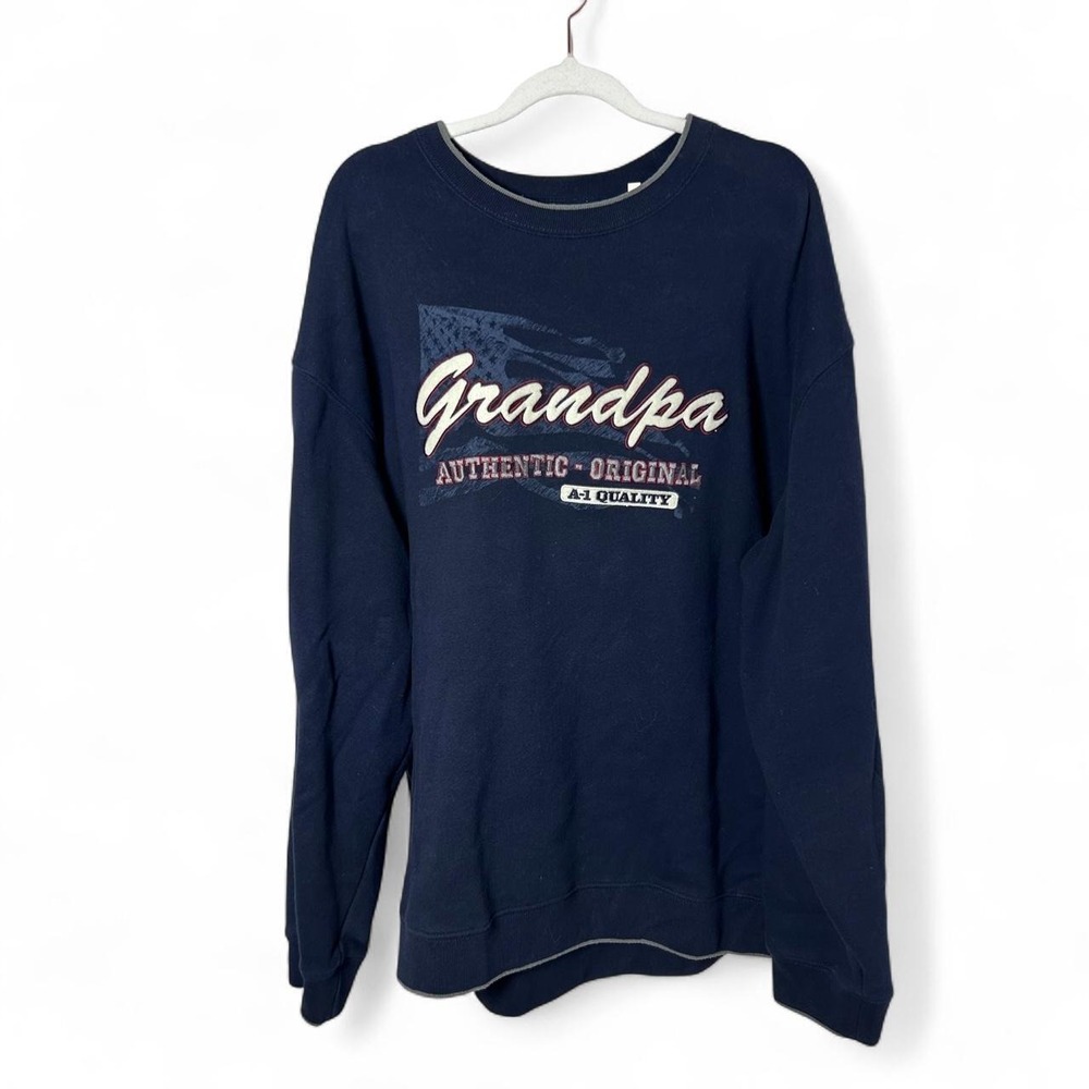 Crewneck Sweatshirt with white text reading 'Grandpa AUTHENTIC - American flag